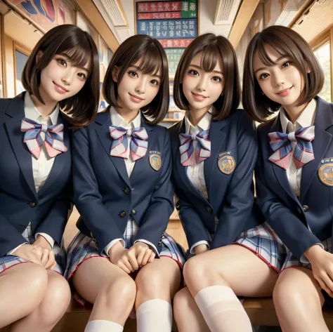 (best quality, masterpiece:1.5), (ultra-detailed, realistic:1.37),4k,(4woman:1.5),japanese,cute,beautiful,(school uniform:1.2),(...