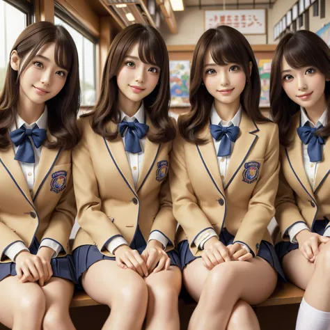 (best quality, masterpiece:1.5), (ultra-detailed, realistic:1.37),4k,(4woman:1.5),japanese,cute,beautiful,(school uniform:1.2),(...