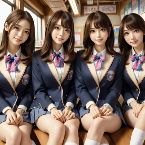 (best quality, masterpiece:1.5), (ultra-detailed, realistic:1.37),4k,(4woman:1.5),japanese,cute,beautiful,(school uniform:1.2),(...