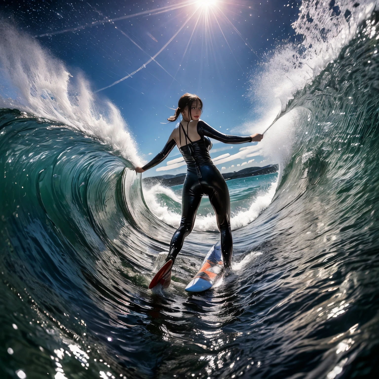 (ZoomedOut:1.28, Wide-shot) ZoomLayer (Epic photo of surfer magazine:1.37). (Full of Water, Everything Wetted:1.4) WetHair (extremely detailed Cute Girl in RED)(SparklingHighlights:1.28), Dynamic Joyful Expressions LifeLike Rendering (ManoErina:1.0) . Overflowing Gigantic Sideboob (Clearly Visible Beautiful Breast to Buttocks Line) Tiny and Roundly Butt, Detailed wet clothing texture, (Sloppy Surfboard:-1.2) Riding on waves, Sparkling water, TyndallEffect(Starry Water Particles:1.32), Whole Body proportions and all limbs are anatomically accurate