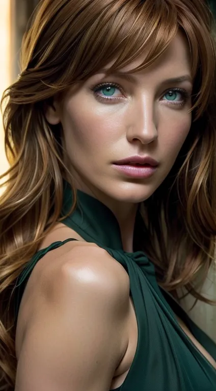 Kelly Reilly, face detailed, detailed hair, detailed green eyes, realisitic,