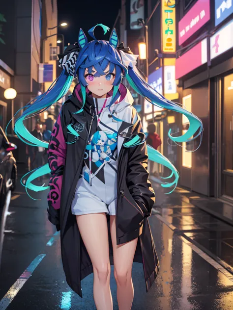 (masterpiece, best quality, high res、highly detailed cg: 1), standing on a street corner night, i suddenly feel a gaze upon me. ...