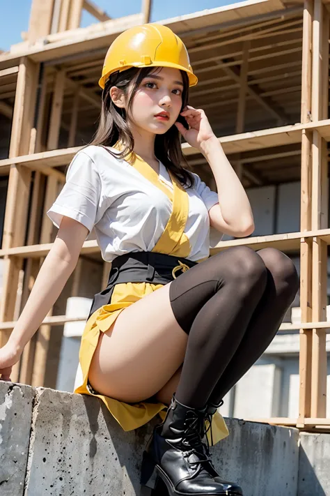 Masterpiece, bokeh, Beautiful face, (Japanese idle:1.6), (working  uniform:1.3), (Striking in  Building construction site:1.3), ...