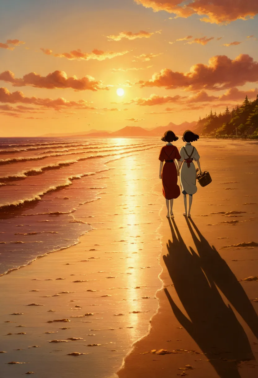 ghibli　sunset on the beach　stroll