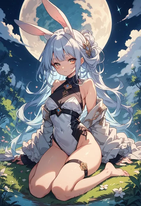 Bunny girl sitting on the moon