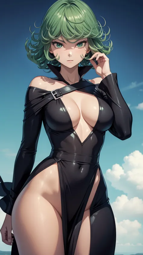 Tatsumaki, black dress, showings big ass, half naked, (((half naked)))