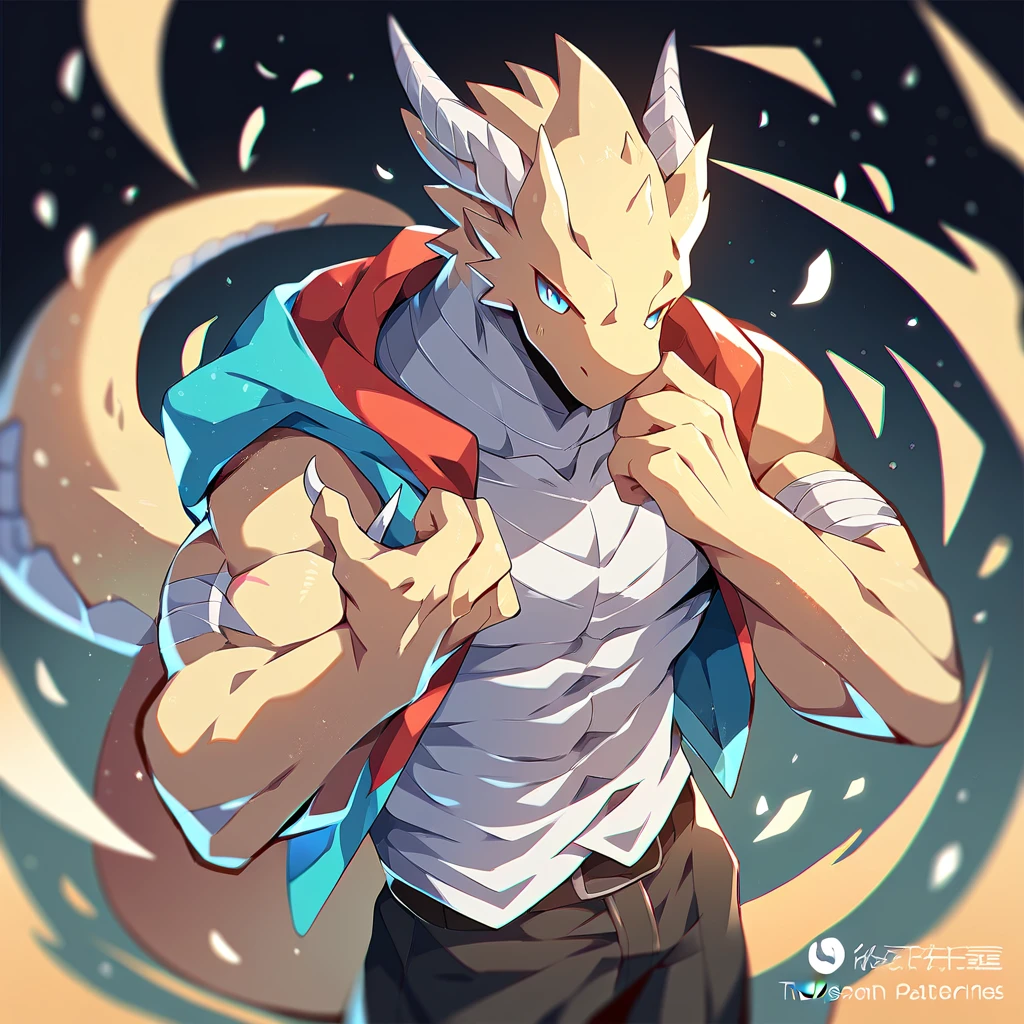 Dragonborn , man, tail, muscle, handsome, Middle Ages , เสื้อMiddle Ages , Fantasy ,The best aesthetics , best quality, Amazing quality, The best aesthetics