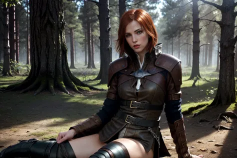 ((masterpiece, best quality)), leliana from dragon age, (high detailed leather), legs, (seductive expression:1.2), various poses...