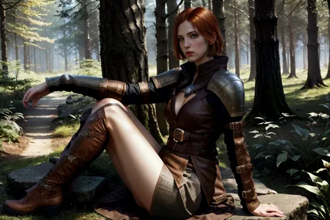 ((masterpiece, best quality)), leliana from dragon age, (high detailed leather), legs, (seductive expression:1.2), various poses...