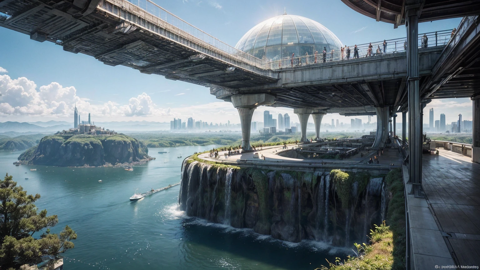 (Best quality,4K,8K,A high resolution,Masterpiece:1.2),Ultra-detailed,(Realistic,Photorealistic,photo-realistic:1.37),Futuristic floating city,Futuristic technology,Huge urban high-tech tablet platform,Airship,Floating in the sky,Futuristic city,Small airships around,High-tech hemispherical platform,Colorful lights,Advanced architecture,modernn architecture,skyscrapper,Access the cloud,Scenic beauty,view over city,Impressive design,Blend seamlessly with nature,energetic and vibrant atmosphere,Futuristic transportation system,Parking is suspended,Transparent path,Lush greenery,Sky gardens,cascading waterfalls,Magnificent skyline,reflections on the water,Sparkling river,Architectural innovation,futuristic skyscrapers,Transparent dome,The shape of the building is unusual,Elevated walkway,Impressive skyline,Glowing lights,Futuristic technology,Minimalist design,Scenic spots,Panoramic view,Cloud Piercing Tower,Vibrant colors,epic sunrise,epic sunset,Dazzling light display,magical ambiance,The future city,Urban Utopia,LuxuryLifestyle,Innovative energy,sustainable development,Smart city technology,Advanced infrastructure,Tranquil atmosphere,Nature and technology live in harmony,Awesome cityscape,Unprecedented urban planning,Architecture connects seamlessly with nature,High-tech metropolis,A cutting-edge engineering marvel,The future of urban living,Visionary architectural concept,Energy-efficient buildings,Harmony with the environment,A city floating above the clouds,Utopian dreams become reality,The possibilities are endless,State-of-the-art transportation network,Green energy integration,Innovative materials,Impressive holographic display,Advanced communication system,Breathtaking aerial view,Quiet and peaceful environment,Modernist aesthetics,Ethereal beauty