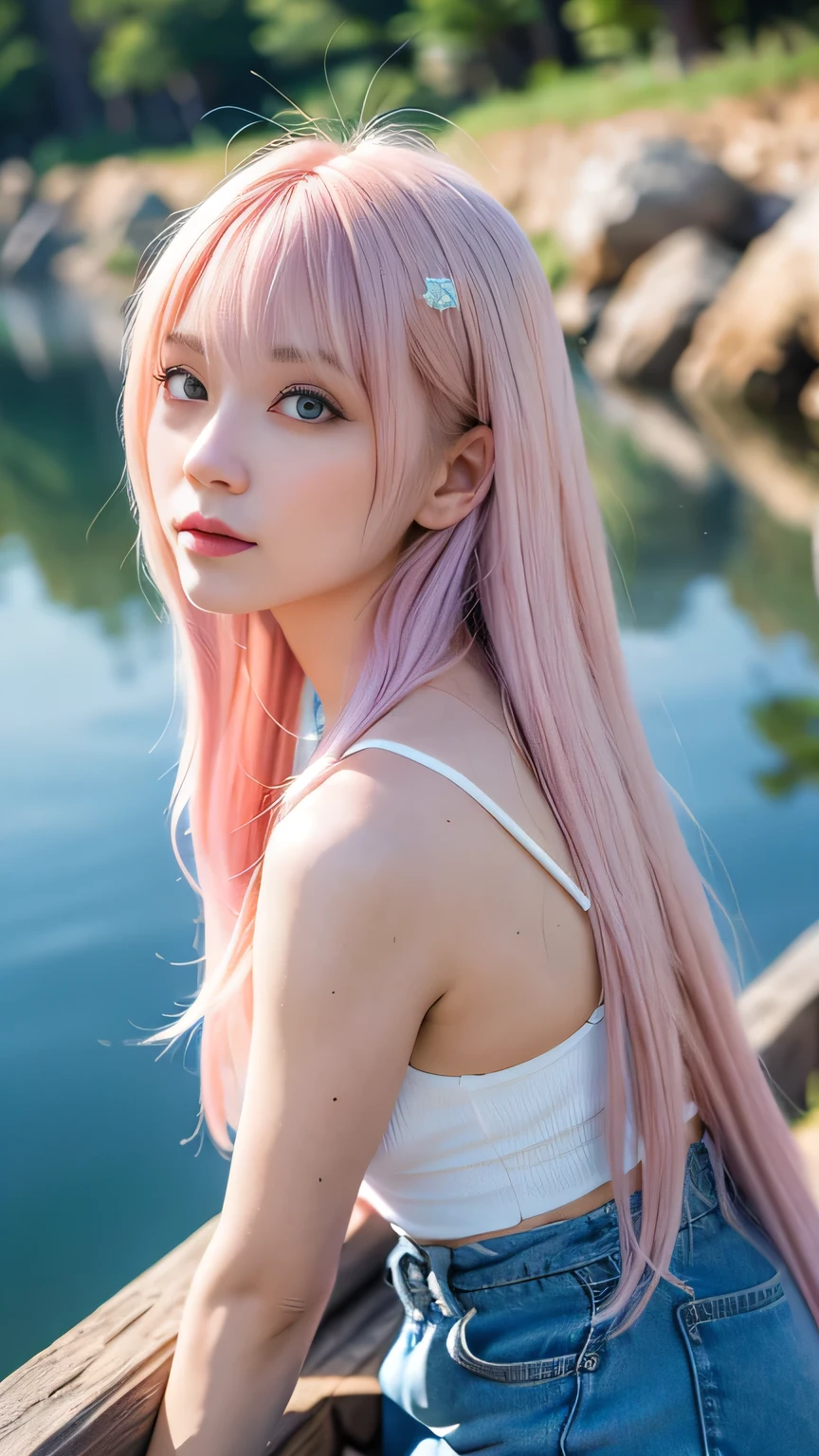 Ai Hoshino, beige pink hair, Blue Hair,Long Hair, favorite , beautiful, Shining Eyes, the stars are reflected in my eyes, Idol, ２By people, 2 girls, Long pink hair