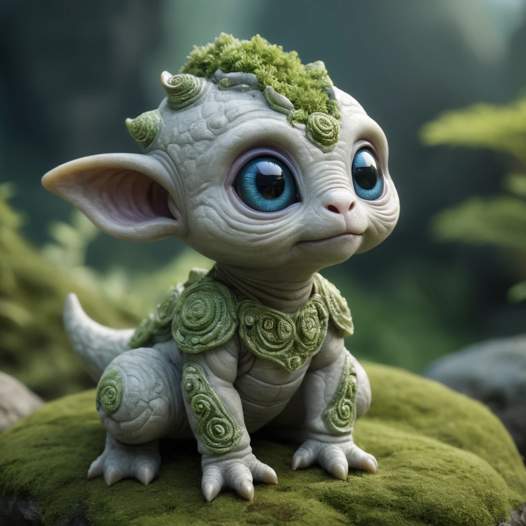 Reality Shot, realism, Realistic photo of a cute alien lifeform covered in mucus, Zen Stone Garden, Intricate details, Ultra Sharp, Punk Lal and Zdarmun