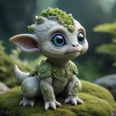 Reality Shot, realism, Realistic photo of a cute alien lifeform covered in mucus, Zen Stone Garden, Intricate details, Ultra Sha...