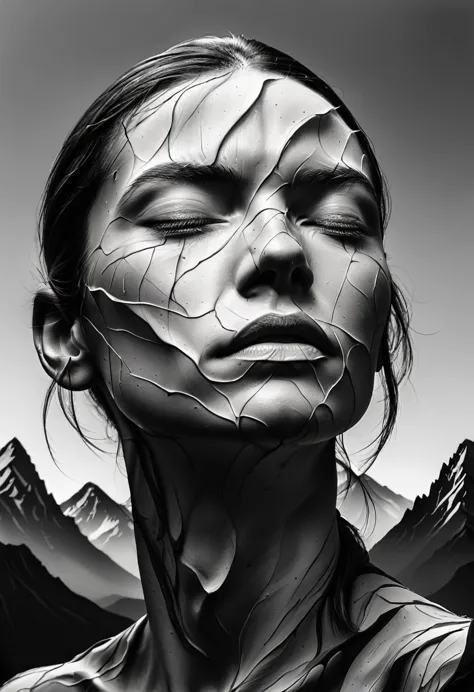 grayscale，mountain outline，wrinkles，bump effect