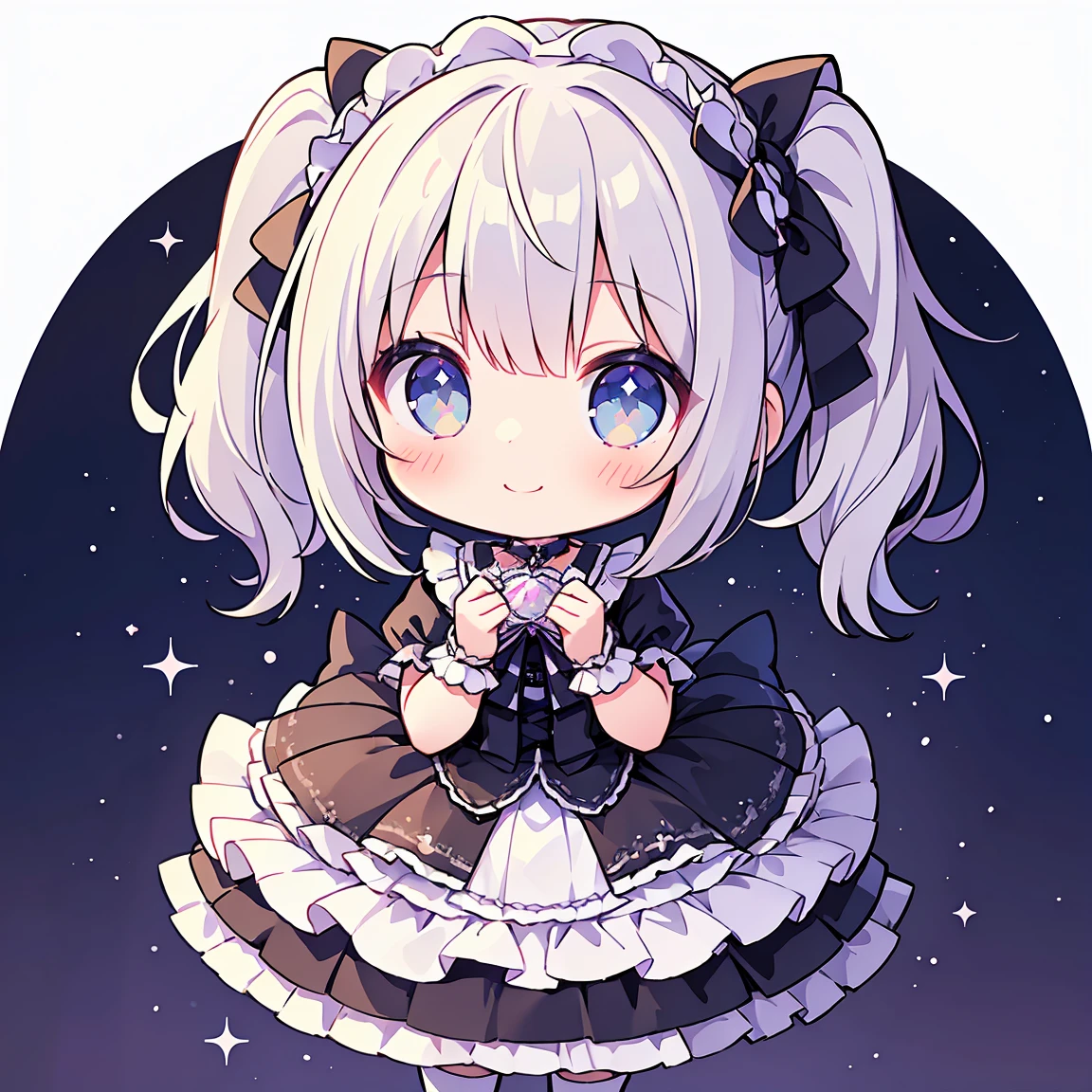 masterpiece, Highest quality, Highest Resolution、One Girl, short hair, pastel colour、Gothic Lolita、Holding a bouquet in both hands、Cute Dresses、Sparkling eyes、A smile that will captivate you、White background、Very long twin tails、Sitting、Looking at me、View from the right oblique top、Full body depiction