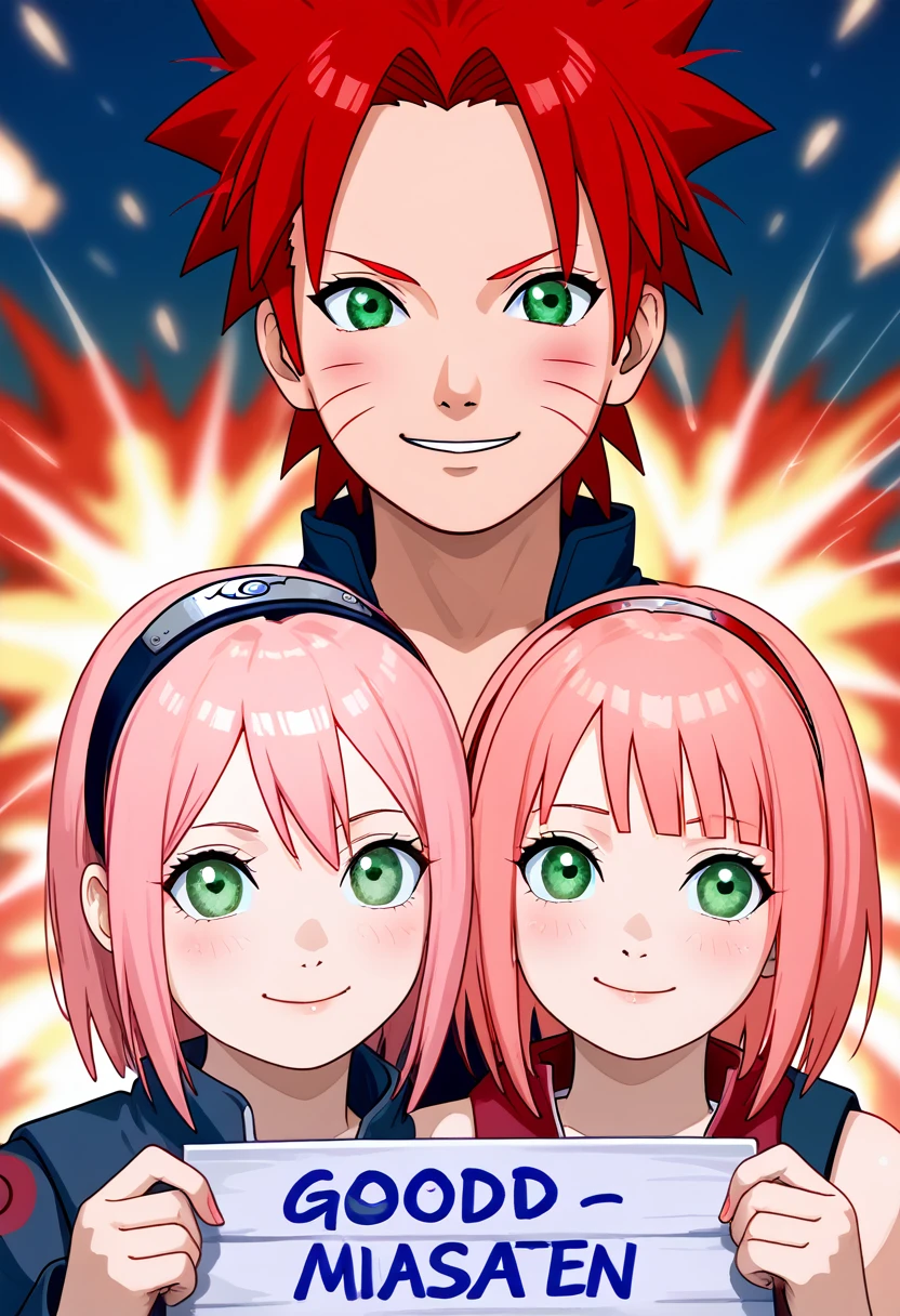 Sakura4_Wise, Boruto: Naruto Next Generations, Naruto Shippuden , 1girl, Explosions, Facial sign, green eyes, parted Explosions, Pink hair, Red hair band, good, short hair, Single, Upper body ((Masterpiece)) 