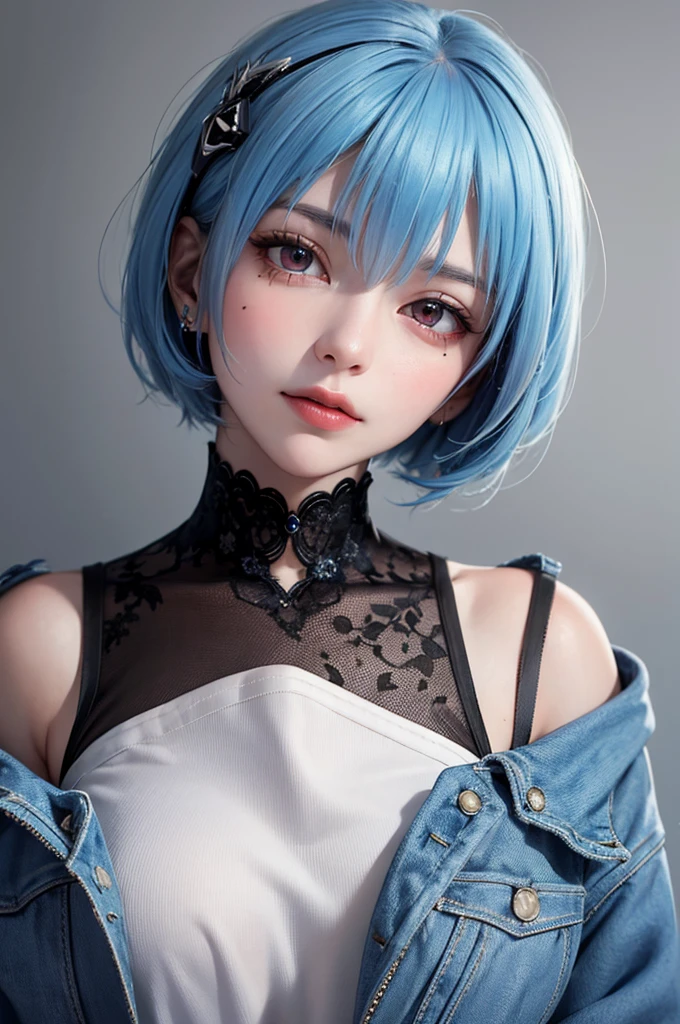 Masterpiece, Best Quality, 8K, Detailed Skin Texture, Detailed Cloth Texture, Beautiful Detail Face, Intricate Detail, Ultra Detailed, Portrait of Rei Ayanami, Blue Hair, Red Eyes, Head Tilt, No Background