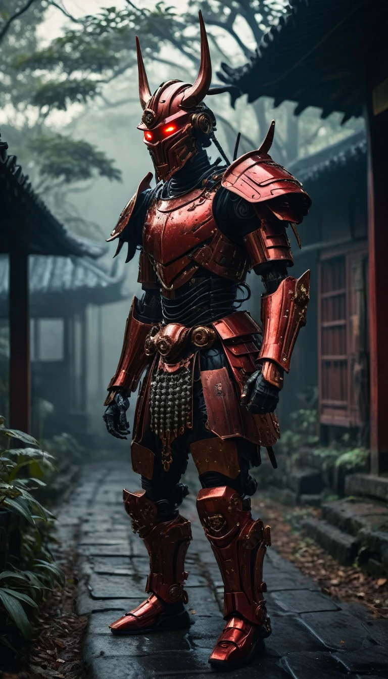 analog photo, hyper realistic, inspired by Beksinski, shot on Canon EOS 1D X Mark III, masterpiece, Equatorial Guinea Samurai cyborg robotic demon warrior, samurai cyberpunk armor, dynamic action pose,  built of metal red gilded armor, intrincate details, in  old village scene, biomechanical, mechanical parts, chiaroscuro ,  hyper realistic
biomechanoid organic structures, aesthetic portrait, Fantasy Dream Art, Shadow play, light, mist, moody,  mysterious, glossy hair, earthy, vivid,  cinematic, Film light, Hyper detailed, Hyper realistic, masterpiece, atmospheric, High resolution, Vibrant, High contrast, dark angle,  8k, HDR, 500px