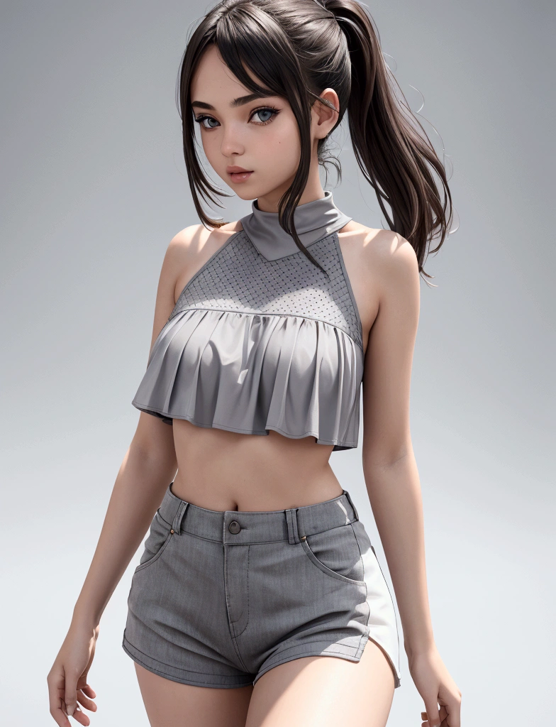 Best texture, high quality, ultra HD, 8K, sexy teen girl crop summer outfit  grey - SeaArt AI