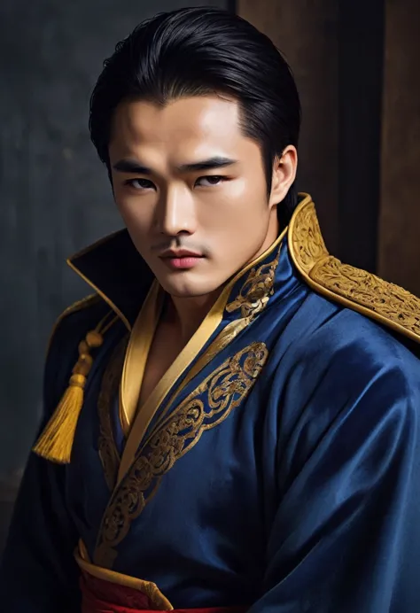 (Male character design), Half body photograph, staring at the camera,
(Handsome Chinese man, King Lan Ling, Tall and curved), (t...