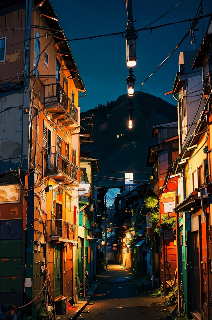 Expressive digital painting; shanty town ; improvisational architecture ; tangled wire; Geographic Depth; Exposed Brick, Houses everywhere々It&#39;s full of.,Cyber City、Neon Light、night scene、night、Night City、festival、festival