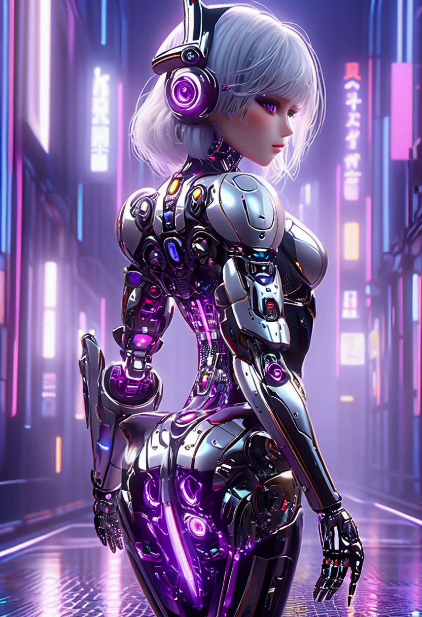 highest quality、master piece、超A high resolution、(Photoreal:1.4)、Raw photo、Combat Robot Angel、white porcelain body、Acrylic transparent cover、white hair、glowing skin、1 cyborg girl、((Ultra realistic details))、porate、global illumination、Black Shadow、octane rendering、8K、super sharp、character edge light,Huge 、Bare skin exposed between the breasts、side boo boo, Underboo Boo, The lower abdomen is exposed, thin pubic hair, intricate decorative details、Gothic Lolita details、hydraulic cylinder、Small LED Light、very intricate details、realistic light、purple eyes、shining eyes、towards the camera、neon light details、cowboy shot、futuristic headgear、About the Floor Plan《cyberpunk characters》、、
