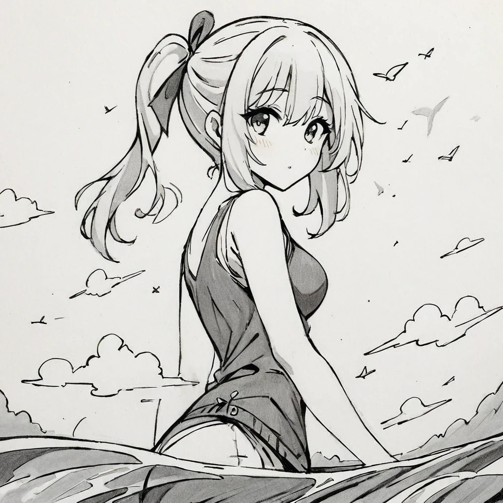 sketchnime, (masterpiece, best quality:1.2), 1girl, solo, perfectly detailed art, dancing on water waves