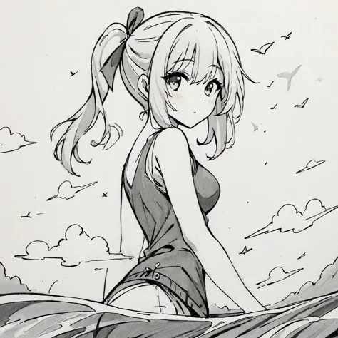 sketchnime, (masterpiece, best quality:1.2), 1girl, solo, perfectly detailed art, dancing on water waves