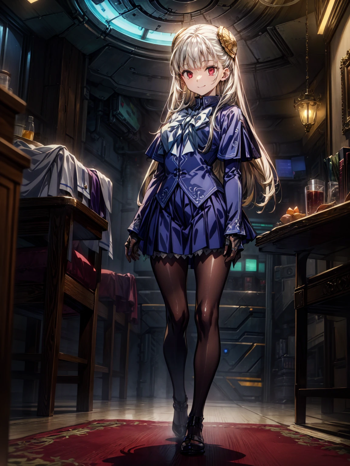 12k,(masterpiece、Highest quality、High resolution)、(Inside the futuristic base:1.6),1 Girl、alone、INGRID、Hair Pod、gloves、skirt、pantyhose、bow、dress、 eye、(evil Smile:1.4)、(Anime Style:1.4)、Evil Bosses、Trampling、Ezvian everywhere,,empty eyes,Mind Control Devices, temporarily stops, Obedient_Temporarily stop, Show me your collar,(Enamel Collar:1.4)、full body,