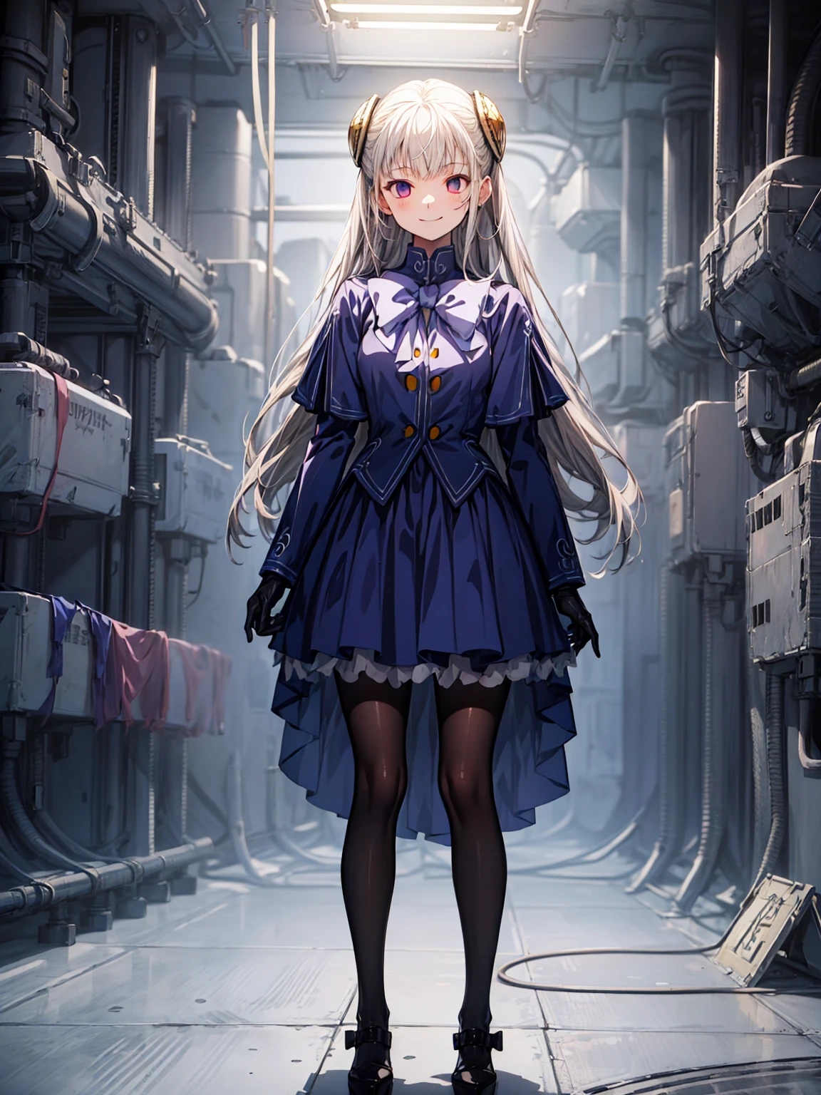 12k,(masterpiece、Highest quality、High resolution)、(Inside the futuristic base:1.6),1 Girl、alone、Ingrid、Hair Pod、gloves、skirt、pantyhose、bow、dress、 eye、(evil Smile:1.4)、(Anime Style:1.4)、Evil Bosses、,empty eyes,Mind Control Devices, full body,