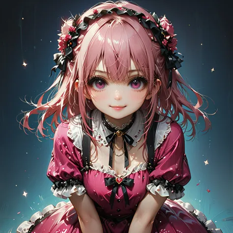 ideal beautiful girl、archangel、smile、very cute pink lolita dress、cute pose