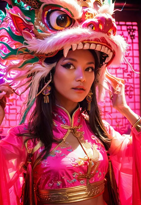 realistic photography, cinematic, phase one xf iq4 150mp, contemporary female lycanthrope, wearing traditional chinese garb and ...