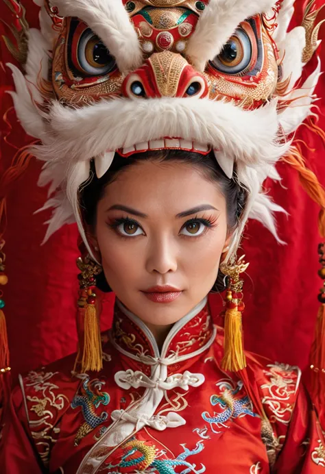 realistic photography, cinematic, phase one xf iq4 150mp, contemporary female lycanthrope, wearing traditional chinese garb and ...