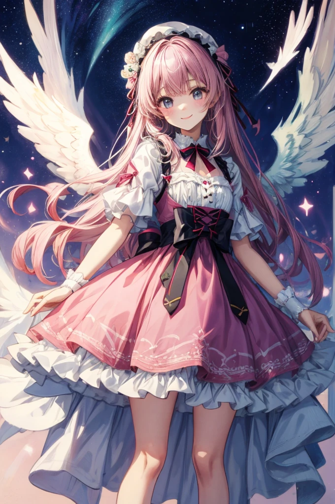 Ideales schönes Mädchen、Erzengel、lächeln、Sehr süßes rosa Lolitakleid