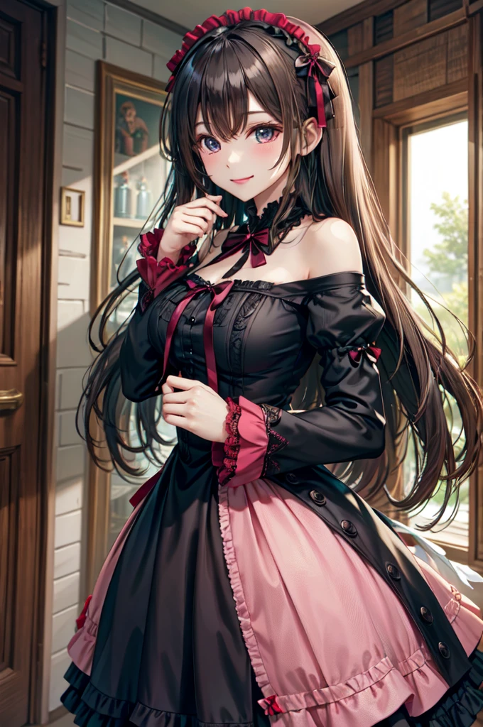 Ideales schönes Mädchen、Erzengel、lächeln、Sehr süßes rosa Lolitakleid