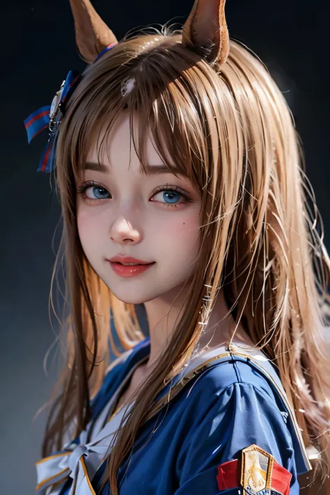 grass wonder \(Umamusume\), 1 girl, Solo, Best Quality, masterpiece, 8K, High resolution, Ultra-detailed, portrait, Blue jacket,...