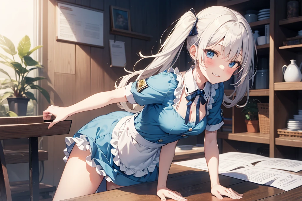 nswf,(Tabletop, Highest quality:1.2), Cowboy Shot, alone, One Girl, Kaho Hyuga, smile, View your viewers, Holding Tray, Twin tails, Head scarf, Maid, Frills, Blue Shirt, Waist apron, puffy short sleeve, Blue Skirt, Thighs Thighs Thighs Thighs, White glow, One Girl, Sex, On the bed, throw, , Mission Grab, Missionaries, Tabletop, Highest quality,Mission Grab,Doggie Grab,kawashiro nitori２０Old Man、hetero、intercourse with a man、doggystyle 、clothed sex,,A man grabs a woman&#39;s buttocks from behind、For men, only the body is drawn