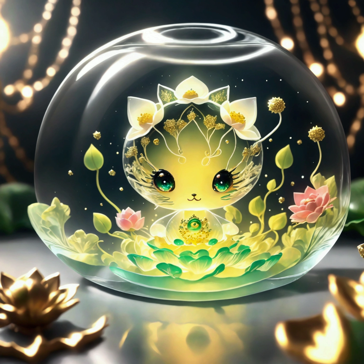 (La best quality,high resolution,super detailed,actual),Lotus flower formed from jelly,in the room,Christmas decoration,surrounded by christmas gifts,A masterpiece full of fantasy elements）））, （（best quality））, （（intricate details））（8k）