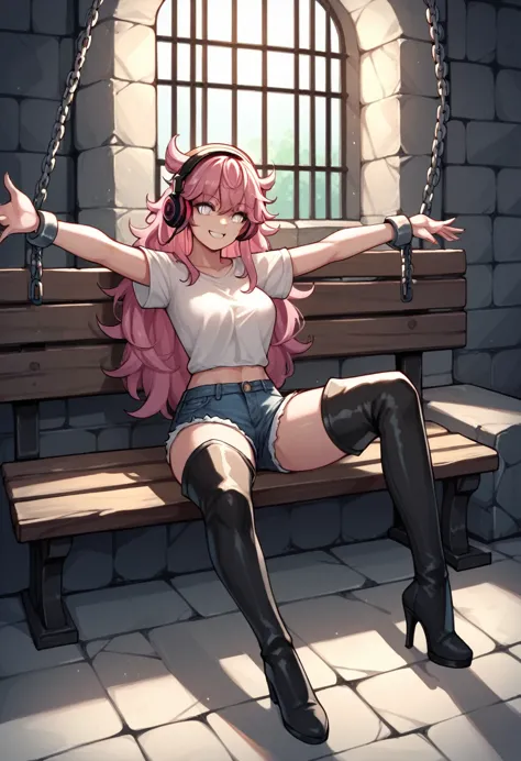 score_9, score_8_up, score_7_up, score_6_up, score_5_up, score_4_up, source_anime, 1woman, sit, stone bench, pink hair, long hai...