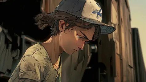 arafed young man in a baseball cap looking down at his cell phone, telltale games style, video game cutscene, telltale style, hd...