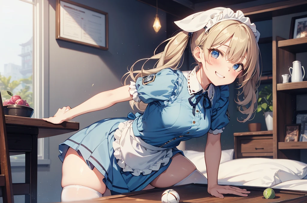 nswf,(Tabletop, Highest quality:1.2), Cowboy Shot, alone, One Girl, Kaho Hyuga, smile, View your viewers, Holding Tray, Twin tails, Head scarf, Maid, Frills, Blue Shirt, Waist apron, puffy short sleeve, Blue Skirt, Thighs Thighs Thighs Thighs, White glow, One Girl, Sex, On the bed, throw, , Mission Grab, Missionaries, Tabletop, Highest quality,Mission Grab,Doggie Grab,kawashiro nitori２０Old Man、((hetero))、intercourse with a man、doggystyle 、clothed sex,,A man grabs a woman&#39;s buttocks from behind、For men, only the body is drawn