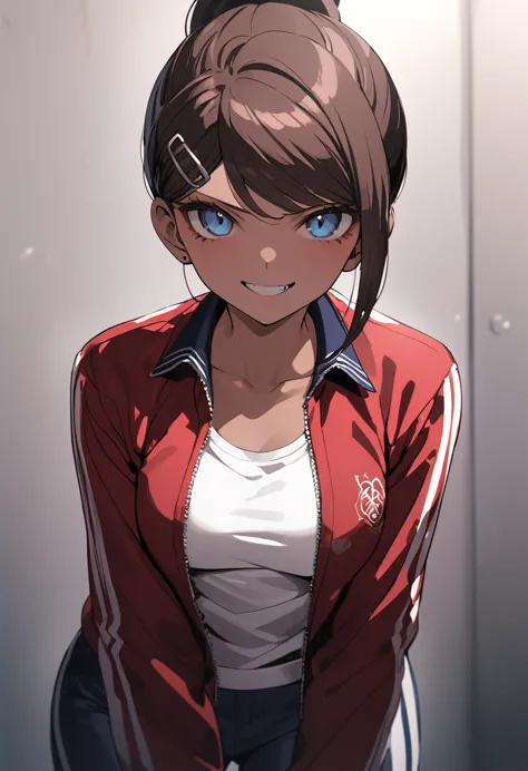 ((masterpiece,high resolution,highest quality,8k))
(17-year-old girl,danganronpa,aoi asahina,brown skin,brown hair,ponytail,barr...