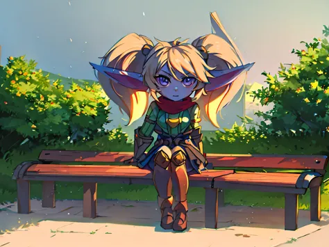 Poppy sitting on a bench in a square