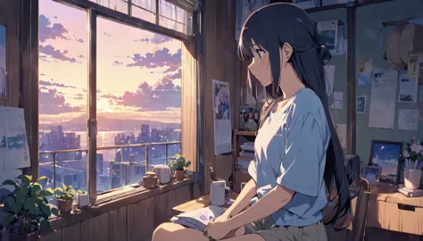 (masterpiece:1.5), (lofi anime aesthetic), (best quality:1.5), anime style (([makoto shinkai])), makoto shinkai&#9, background a...