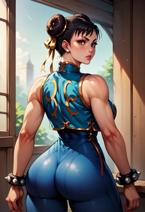 score_9, score_8_up, score_7_up, break, score_9, 1girl, chun-li (\street fighter)\, black hair, brown eyes, makeup, eyelashes, s...