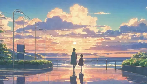 (masterpiece:1.5), (lofi anime aesthetic:1.9), (best quality:1.5), anime style (([makoto shinkai])), makoto shinkai&#9, backgrou...