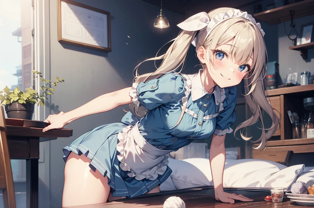 nswf,(Tabletop, Highest quality:1.2), Cowboy Shot, alone, One Girl, Kaho Hyuga, smile, View your viewers, Holding Tray, Twin tails, Head scarf, Maid, Frills, Blue Shirt, Waist apron, puffy short sleeve, Blue Skirt, Thighs Thighs Thighs Thighs, White glow, One Girl, Sex, On the bed, throw, , Mission Grab, Missionaries, Tabletop, Highest quality,Mission Grab,Doggie Grab,kawashiro nitori、((２０Old man and heterosexual))、intercourse with a man、(((doggystyle))) 、((clothed sex)),,A man grabs a woman&#39;s buttocks from behind、For men, only the body is drawn