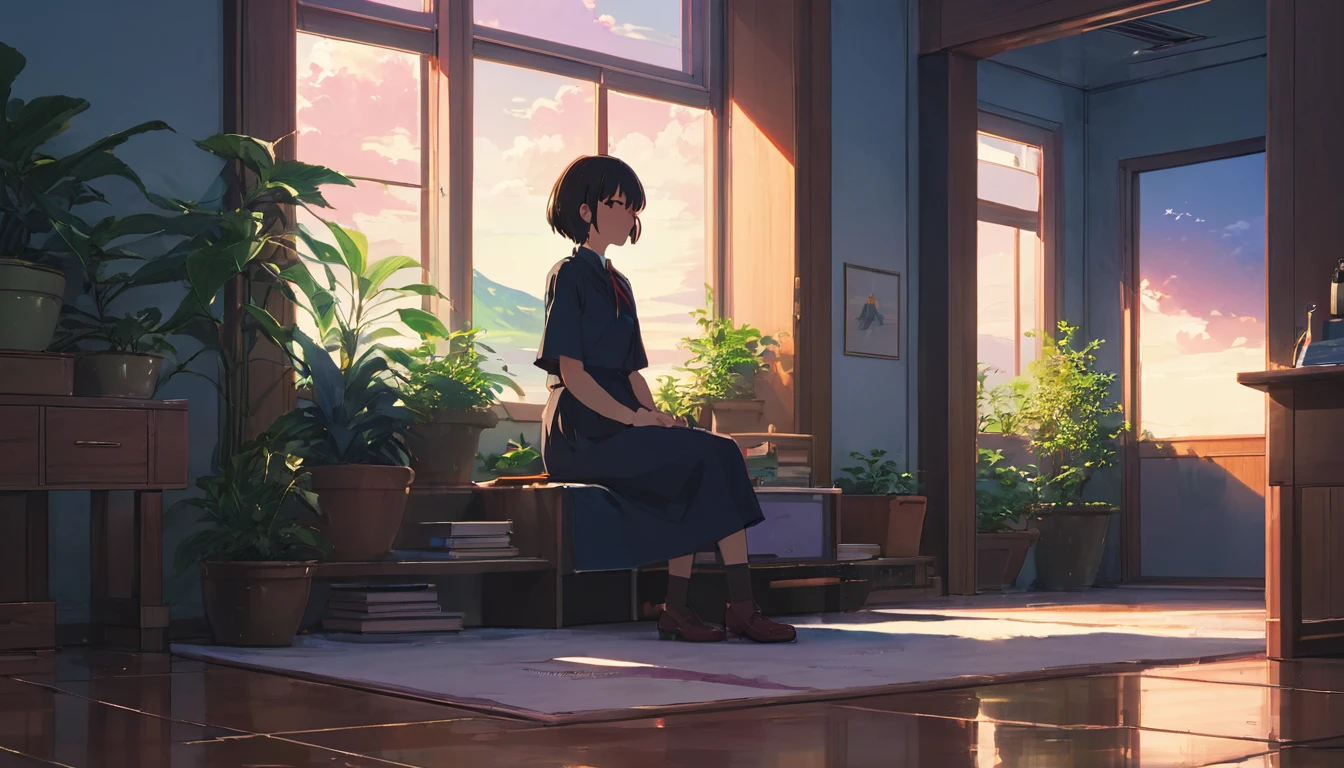 (Masterpiece:1.5), (Lofi anime Aesthetic:1.9), (best quality:1.5), anime style (([makoto shinkai])), makoto shinkai&#9, background anime full hd, conceptual artwork, tumblr, magical realism, cute anime, anime full hd, (anime movie backgrounds), Ultra range of scene details, Beautiful woman, long hair, beautiful and bright eyes, natural beauty body, (Lofi anime style), ((melhor qualidade)), ((obra de arte)), (detalhado), 1 garota, suéter ombro a ombro, lo-fi anime aesthetic, background beautiful, high quality