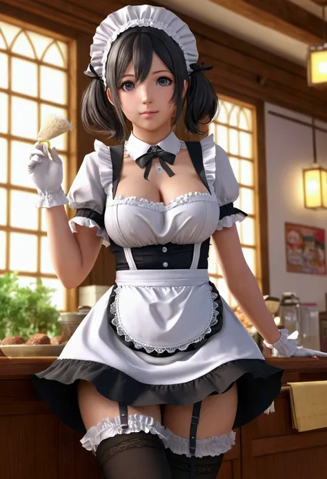 Mamako, 1girl, solo, big breasts, horny, french maid dress, frills - SeaArt  AI