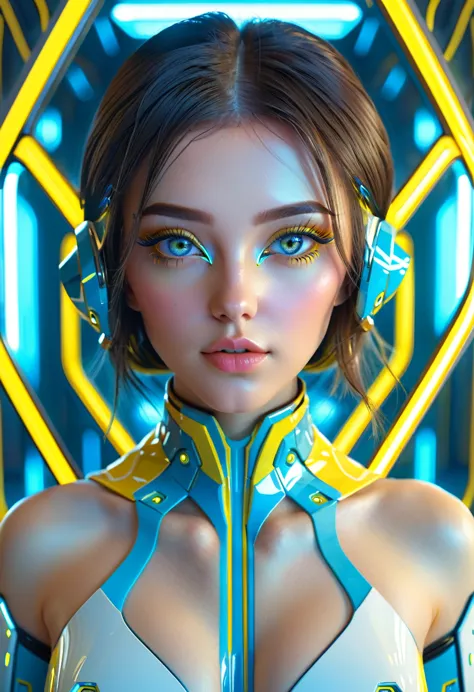 beautiful neofuturistic woman, same ol’ mistakes, symmetrical portrait, cute eyes, full-body symmetrical portrait, artstation, c...